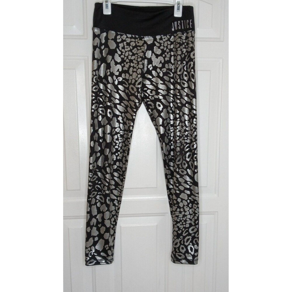 Girl's Justice Active Sport Leggings Size 14 Black Silver Leopard Print Pants